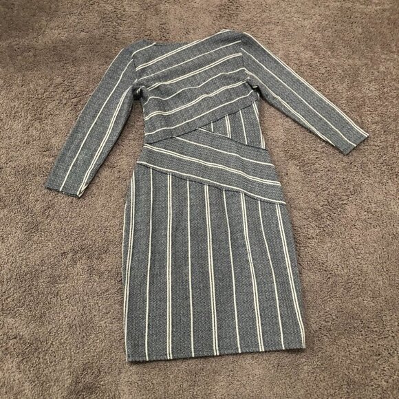 Maeve Blue and White Faux Body Wrap Striped Column Dress Anthropologie Sz Small - Picture 6 of 10